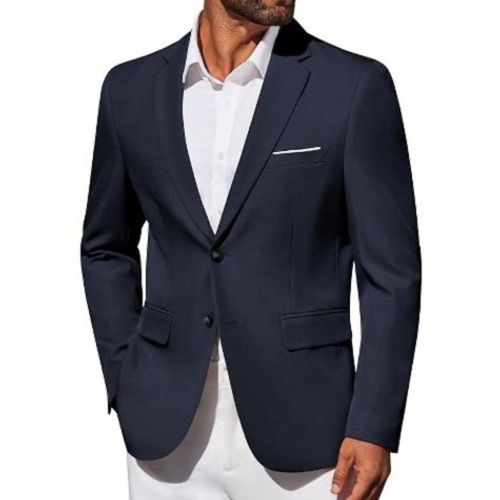 COOFANDY Mens Slim Fit Blazer Jacket Navy Blue Casual Sport Coat Two Button NEW